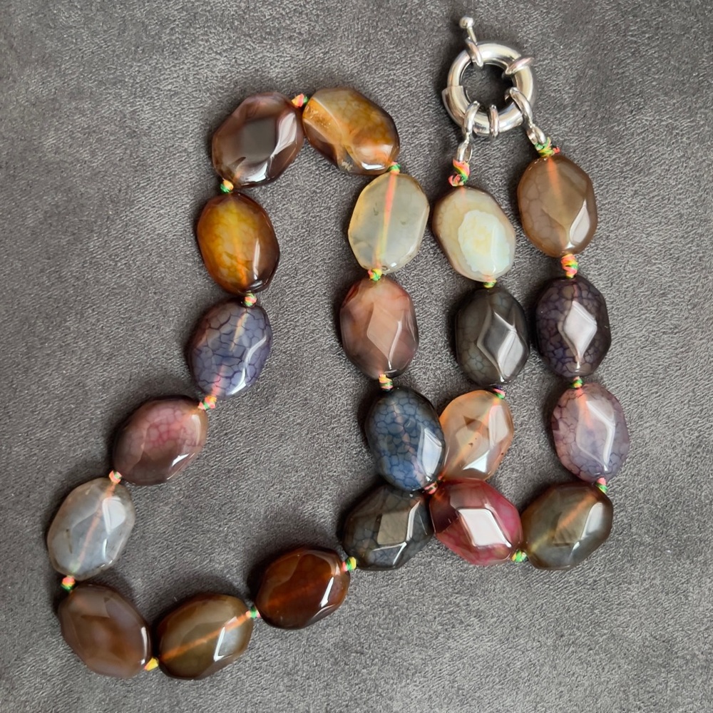 Handmade Dragon Vein Agate Statement Necklace 925 Sterling Silver